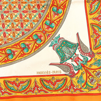 HERMES Silk Ciels Byzantins Scarf 90 Orange Multicolor