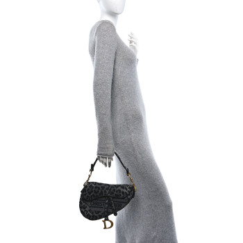 CHRISTIAN DIOR Canvas Mizza Embroidered Saddle Bag Gray