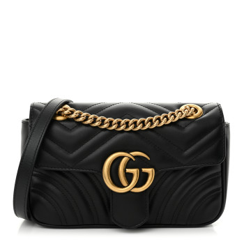 GUCCI Calfskin Matelasse Mini GG Marmont Shoulder Bag Black