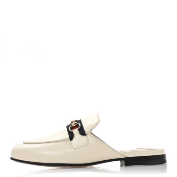 GUCCI Malaga Kid Web Womens Princetown Slippers 35.5 Mystic White