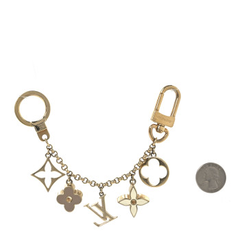LOUIS VUITTON Brass Enamel Fleur De Monogram Bag Charm Chain Gold