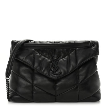 SAINT LAURENT Lambskin Quilted Monogram Monochrome Medium Loulou Puffer Chain Satchel Black