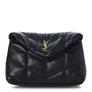 SAINT LAURENT Lambskin Monogram Loulou Puffer Pouch Clutch Black