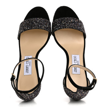 JIMMY CHOO Glitzy Glitter Misty 100 Sandals 37 Twilight Black