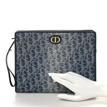 CHRISTIAN DIOR Denim Jacquard Oblique 30 Montaigne Dea Pouch  Blue