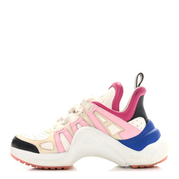 LOUIS VUITTON Calfskin Technical Nylon LV Archlight Sneakers 37.5 White Pink Blue