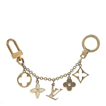 LOUIS VUITTON Brass Enamel Fleur De Monogram Bag Charm Chain Gold