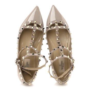 VALENTINO GARAVANI Patent Rockstud Cage Ballerina Flats 37 Poudre