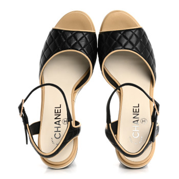 CHANEL Lambskin Laminated Lambskin Quilted CC Sandal 38.5 Black