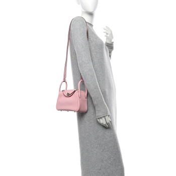 HERMES Taurillon Clemence Verso Mini Lindy 20 Rose Sakura Gris Perle