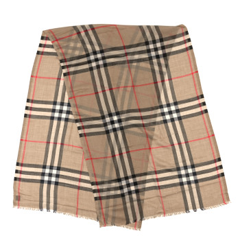 BURBERRY Wool Silk Gauze Giant Check Lightweight Scarf Camel
