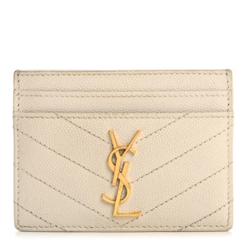 SAINT LAURENT Grain De Poudre Matelasse Chevron Monogram Credit Card Case Crema Soft