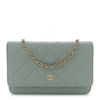CHANEL Caviar Quilted Wallet On Chain WOC Light Blue