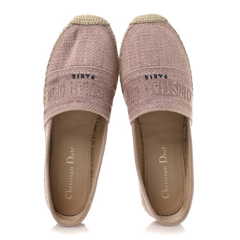 CHRISTIAN DIOR Metallic Cotton Embroidered Granville Espadrille 37 Rose