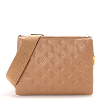LOUIS VUITTON Lambskin Embossed Monogram Coussin PM Camel