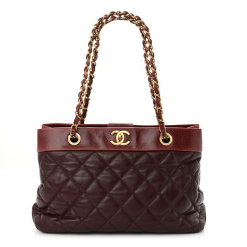 CHANEL Calfskin Quilted Medium Soft Elegance Tote Burgundy