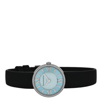 TIFFANY Stainless Steel Calfskin Diamond Bezel 24mm Atlas 2-Hand Quartz Watch Tiffany Blue
