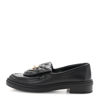 CHANEL Lambskin Quilted CC Turnlock Loafers 35.5 Black