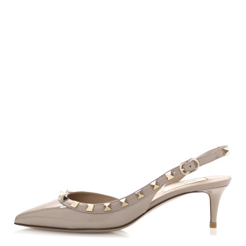 VALENTINO GARAVANI Patent Rockstud Half d'Orsay Slingback 50mm Pumps 36 Poudre