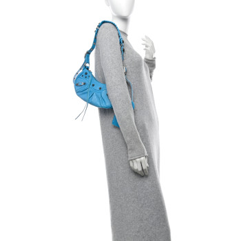 BALENCIAGA Agneau Arena Le Cagole Shoulder Bag XS Cyan