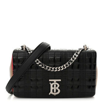 BURBERRY Patent Quilted House Check Lola Bag Black