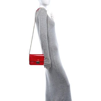 CHRISTIAN DIOR Metallic Box Patent Calfskin Miss Dior Promenade Pouch Red