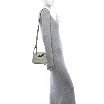 HERMES Taurillon Clemence Mini Lindy 20 Gris Neve