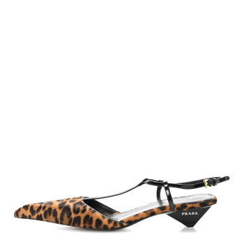 PRADA Calf Hair Leopard Print Logo Pointed Toe Slingback 40 Miele