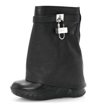 GIVENCHY Grained Calfskin Shark Lock Biker Ankle Boots 38 Black