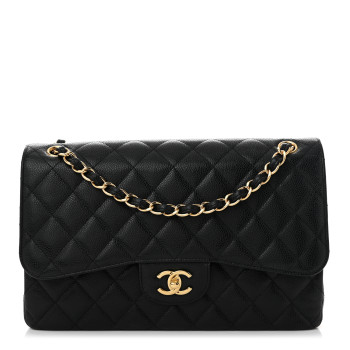 CHANEL Caviar Quilted Jumbo Double Flap Black