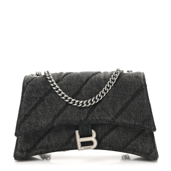 BALENCIAGA Washed Denim Quilted XS Crush Chain Bag Black