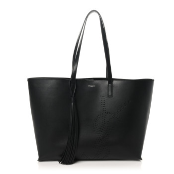 SAINT LAURENT Vintage Calfskin Perforated East West Shopping Tote Black