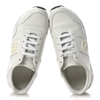 GUCCI Calfskin Womens Interlocking G Sneakers 35 White