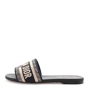 CHRISTIAN DIOR Canvas Embroidered Dway Mules Slide Sandals 35 Deep Blue