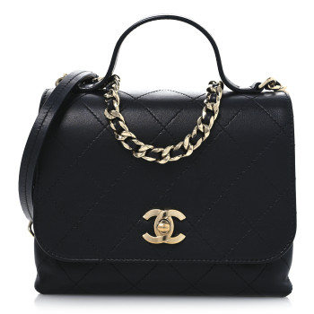 CHANEL Calfskin Quilted Small Double Pocket Top Handle Flap Black