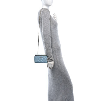 CHANEL Caviar Quilted Small Tiny CC Vanity Case With Chain Light Blue