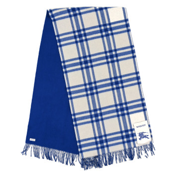 BURBERRY Cashmere Reversible Giant Check Fringe Scarf Knight