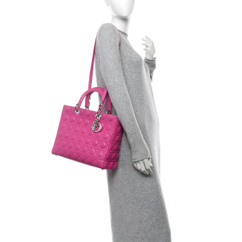 CHRISTIAN DIOR Lambskin Cannage Large Lady Dior Fuchsia