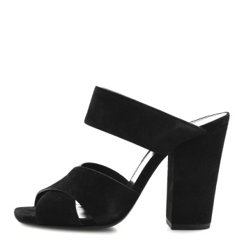 SAINT LAURENT Suede Oak 100 Mule Sandals 37 Black