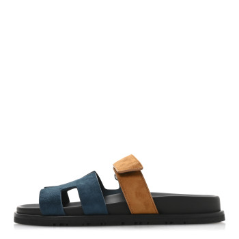 HERMES Suede Goatskin Womens Chypre Sandals 38.5 Vert Mousse Naturel