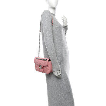 GUCCI Calfskin Matelasse Small GG Marmont Shoulder Bag Wild Rose