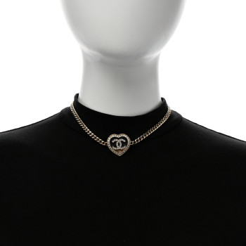 CHANEL Resin Crystal Glitter CC Heart Choker Necklace Black Gold