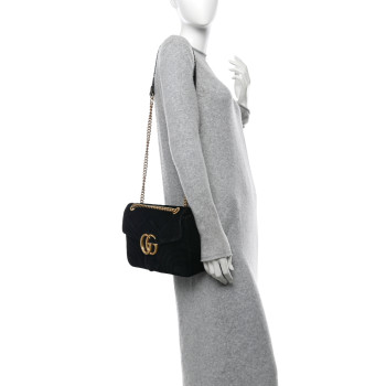 GUCCI Velvet Matelasse Medium GG Marmont Shoulder Bag Black