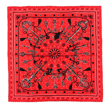 HERMES Silk Les Cles Bandana Scarf 55 Rouge White Black