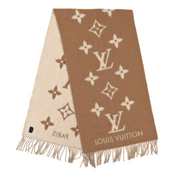 LOUIS VUITTON Cashmere Monogram Reykjavik Scarf Sable