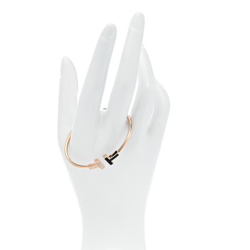 TIFFANY 18K Rose Gold Diamond Black Onyx T Wire Bracelet