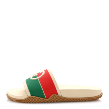 GUCCI Rubber Web Womens Interlocking G Slide Sandals 37 Mystic White Green Red