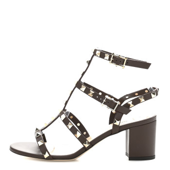 VALENTINO GARAVANI Calfskin Rockstud 60mm City Sandals 37 Dark Brown