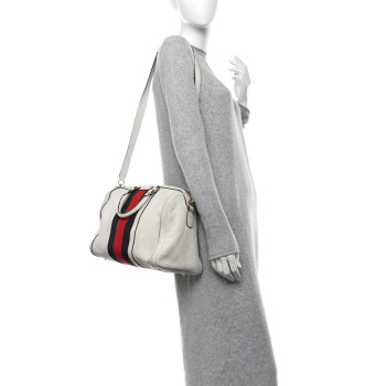 GUCCI Calfskin Vintage Web Medium Boston White