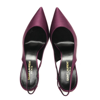 SAINT LAURENT Crepe Satin Zoe 105 Slingback Pump 38 Gem Purple